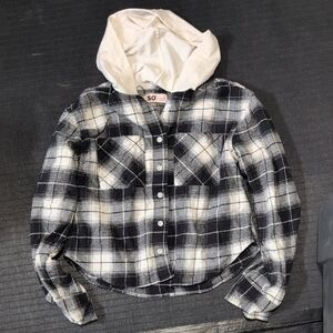 SO Kids Black and White Plaid Hoodie Shirt